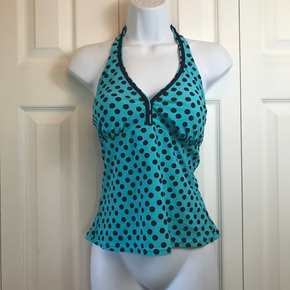 Covington Turquoise Black Polka Dot Tankini Top